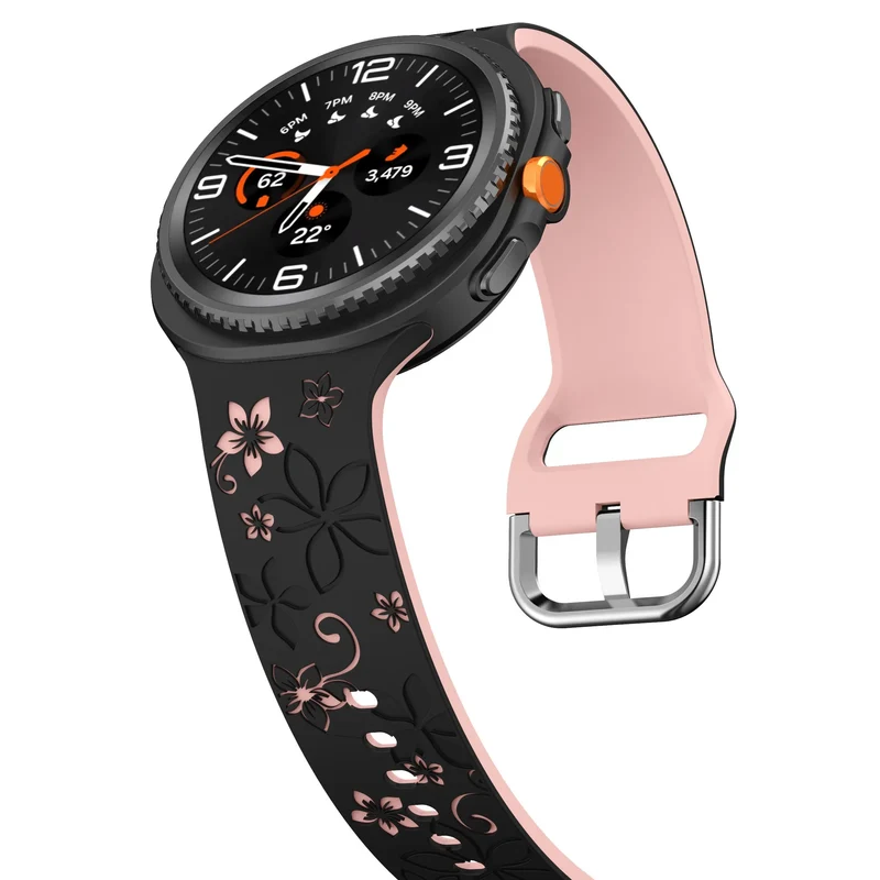 Samsung Galaxy Watch 9 - 40mm Flower Silikonarmband (Schwarz/Rosa)