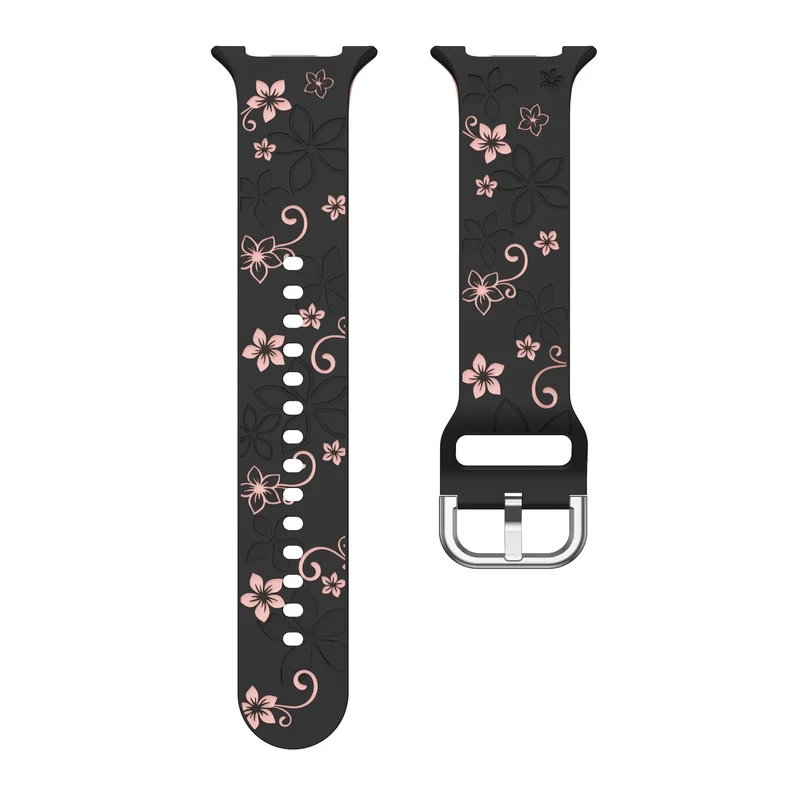 Samsung Galaxy Watch 9 - 40mm Flower Silikonarmband (Schwarz/Rosa)