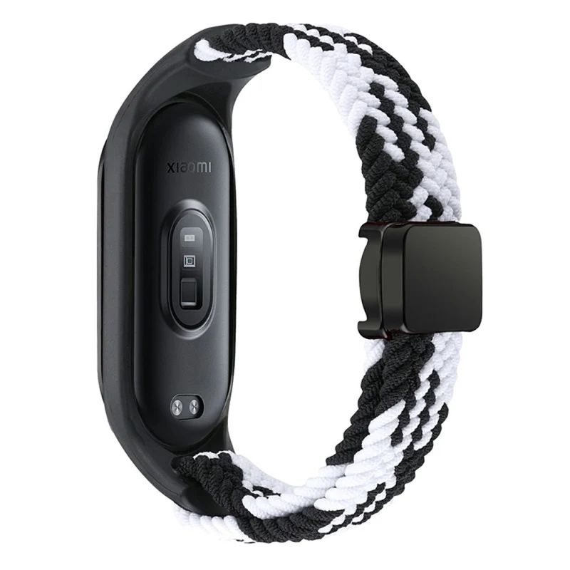 Xiaomi Mi Band 3 / 4 / 5 / 6 / 7 Braided Nylon Strap Magnetic Watch Band - Black / White