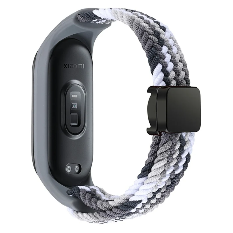 Xiaomi Mi Band 3 / 4 / 5 / 6 / 7 Braided Nylon Strap Magnetic Watch Band - Black / White