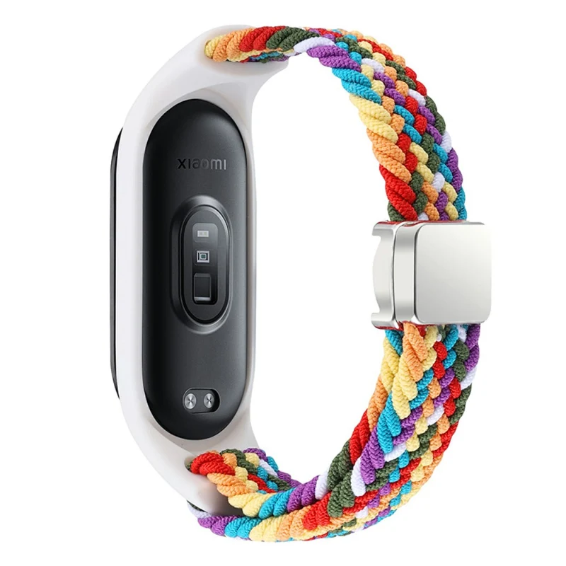 Xiaomi Mi Band 3 / 4 / 5 / 6 / 7 Braided Nylon Strap Magnetic Watch Band - Black / White