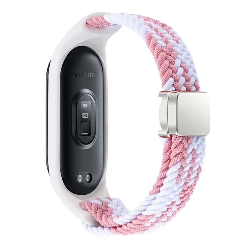 Xiaomi Mi Band 3 / 4 / 5 / 6 / 7 Braided Nylon Strap Magnetic Watch Band - Black / White