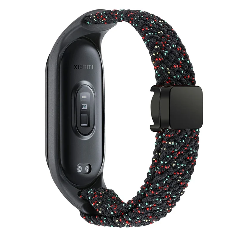 Xiaomi Mi Band 3 / 4 / 5 / 6 / 7 Braided Nylon Strap Magnetic Watch Band - Black / White