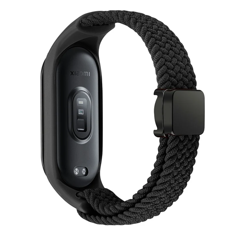 Xiaomi Mi Band 3 / 4 / 5 / 6 / 7 Braided Nylon Strap Magnetic Watch Band - Black / White