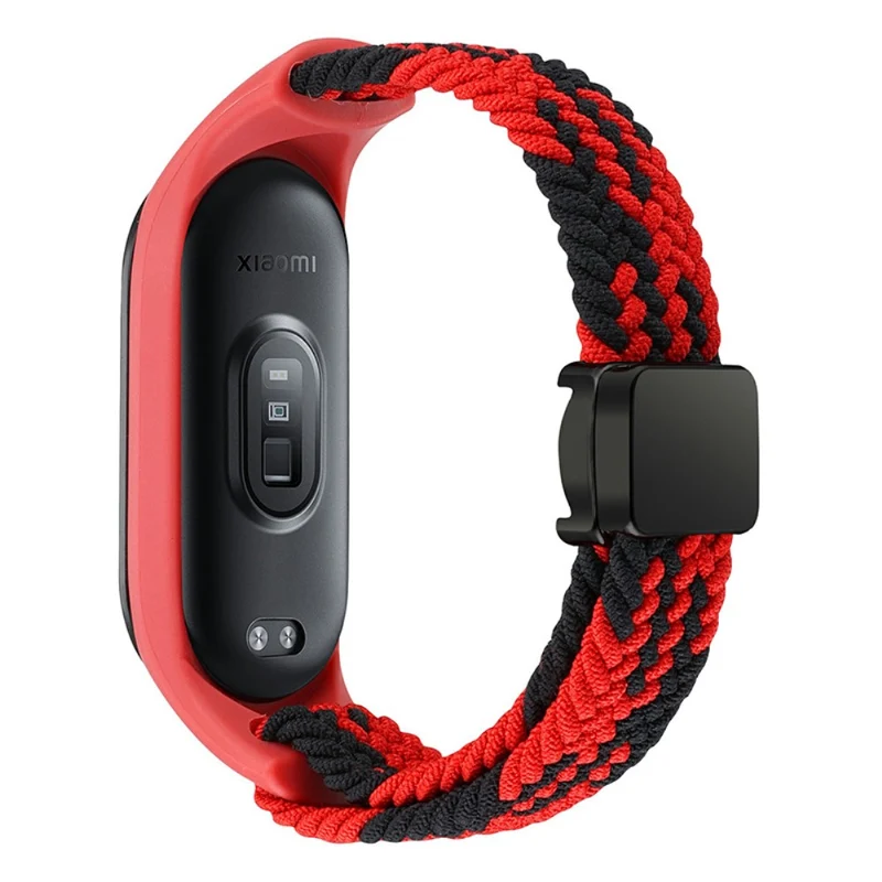 Xiaomi Mi Band 3 / 4 / 5 / 6 / 7 Braided Nylon Strap Magnetic Watch Band - Black / White