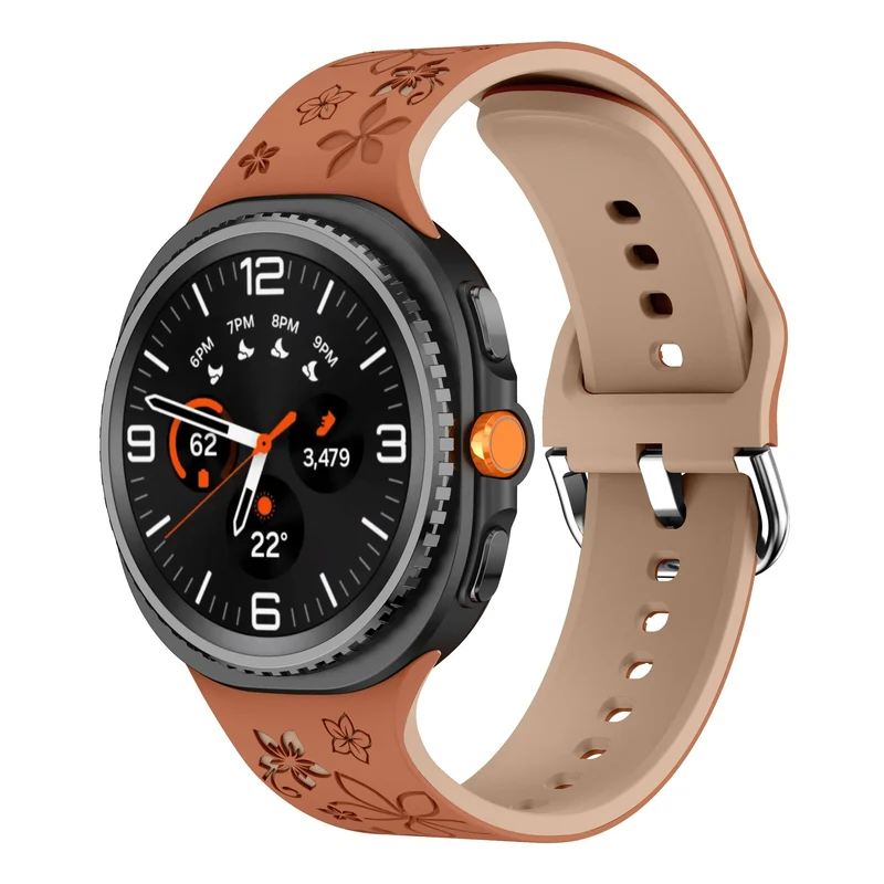 Samsung Galaxy Watch 9 - 44mm Flower Silikonarmband (Braun/Beige)