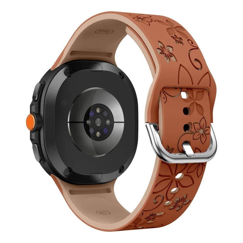 Samsung Galaxy Watch 9 - 44mm Flower Silikonarmband (Braun/Beige)