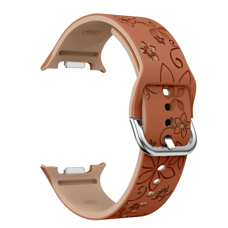 Samsung Galaxy Watch 9 - 44mm Flower Silikonarmband (Braun/Beige)