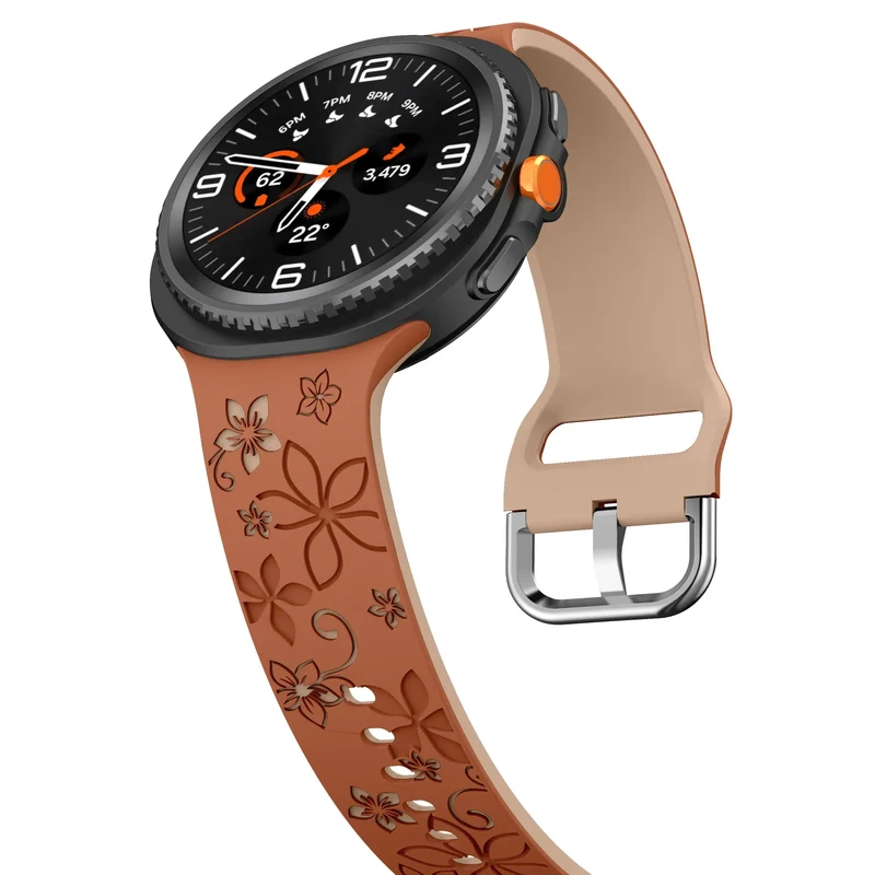 Samsung Galaxy Watch 9 - 44mm Flower Silikonarmband (Braun/Beige)