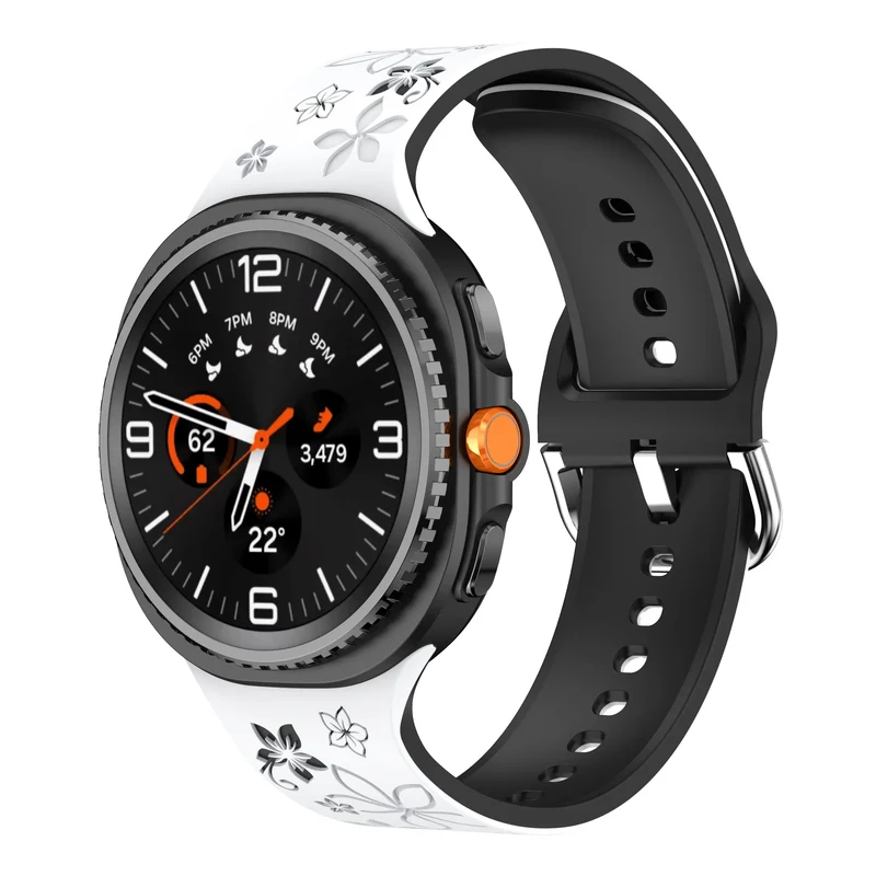 Samsung Galaxy Watch 9 - 44mm Flower Silikonarmband (Schwarz/Weiß)