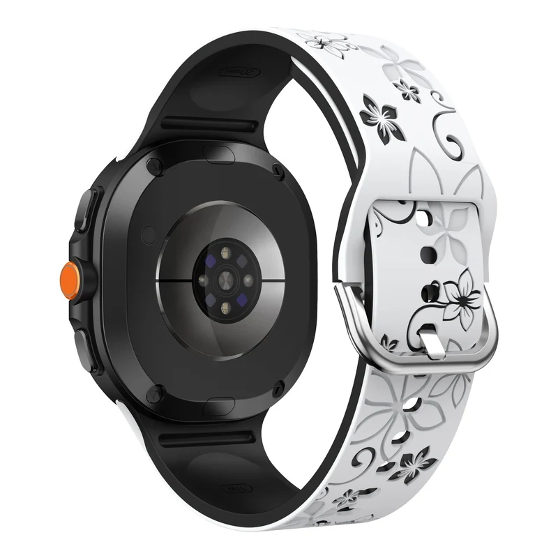Samsung Galaxy Watch 9 - 44mm Flower Silikonarmband (Schwarz/Weiß)
