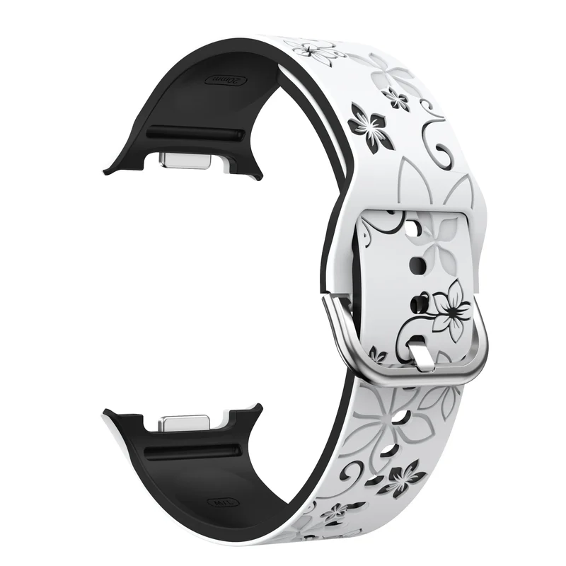Samsung Galaxy Watch 9 - 44mm Flower Silikonarmband (Schwarz/Weiß)