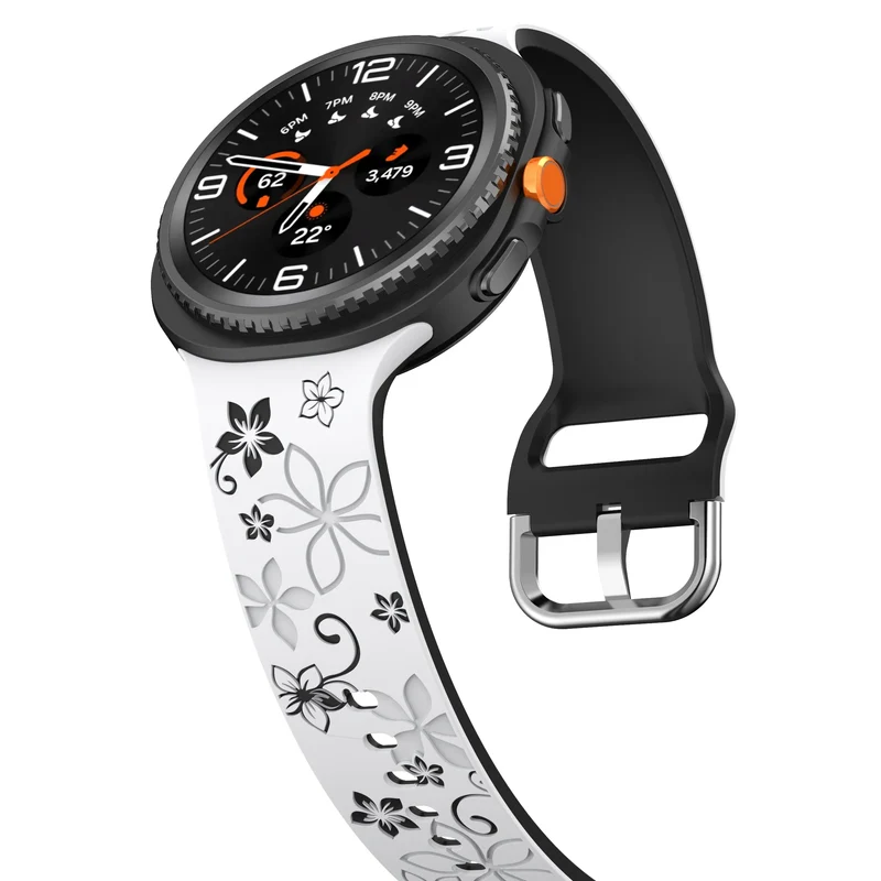 Samsung Galaxy Watch 9 - 44mm Flower Silikonarmband (Schwarz/Weiß)