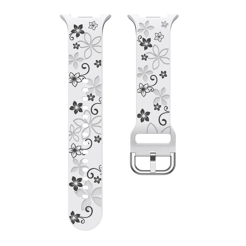 Samsung Galaxy Watch 9 - 44mm Flower Silikonarmband (Schwarz/Weiß)