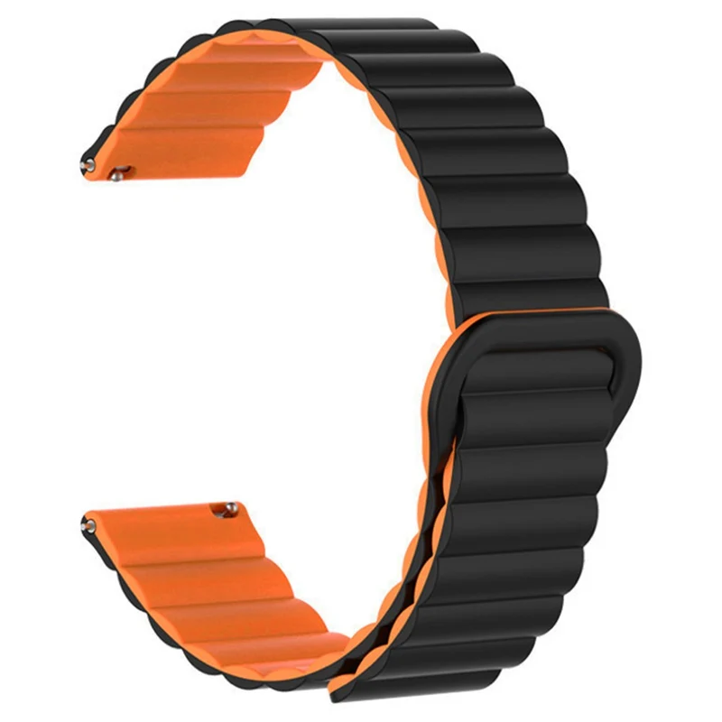 22mm Sport Loop Watch Band Magnetic Silicone Wrist Strap - Black+Orange