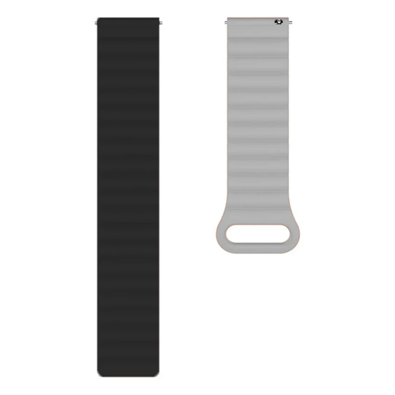 22mm Sport Loop Watch Band Magnetic Silicone Wrist Strap - Black+Orange