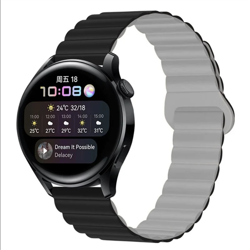 22mm Sport Loop Watch Band Magnetic Silicone Wrist Strap - Black+Orange