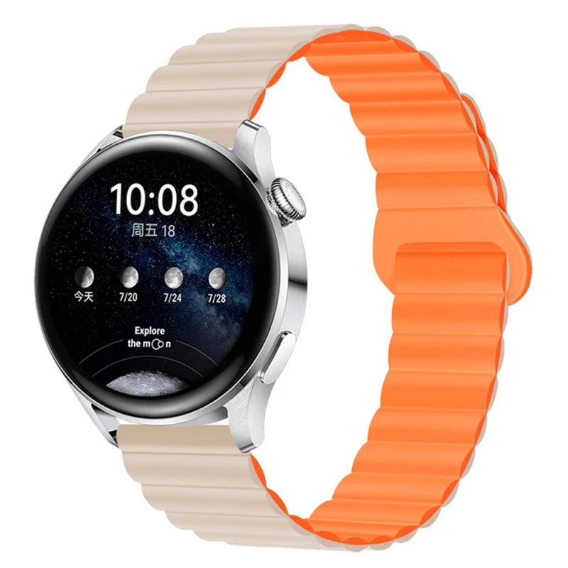 22mm Sport Loop Watch Band Magnetic Silicone Wrist Strap - Black+Orange