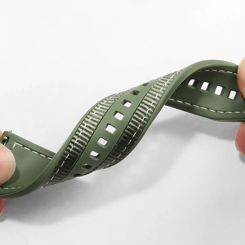 Universal 22mm Breathable Woven Canvas Replacement Strap Adjustable Smartwatch Band - Army Green