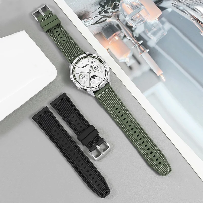 Universal 22mm Breathable Woven Canvas Replacement Strap Adjustable Smartwatch Band - Army Green