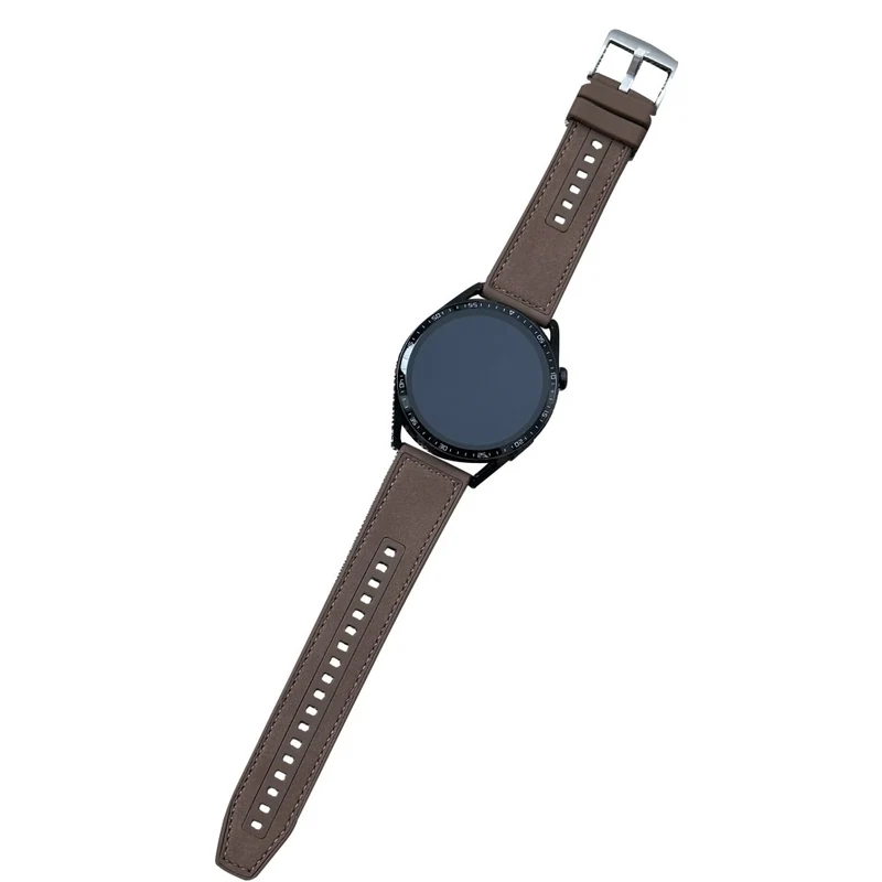 22mm Universal Watch Band Leather Coated Silicone Replacement Strap with Square Buckle - Tan