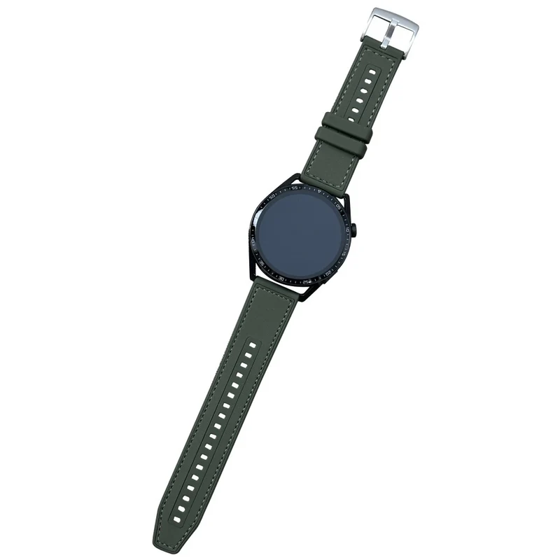 22mm Universal Watch Band Leather Coated Silicone Replacement Strap with Square Buckle - Tan