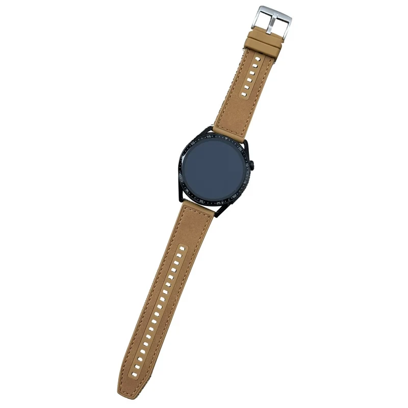 22mm Universal Watch Band Leather Coated Silicone Replacement Strap with Square Buckle - Tan
