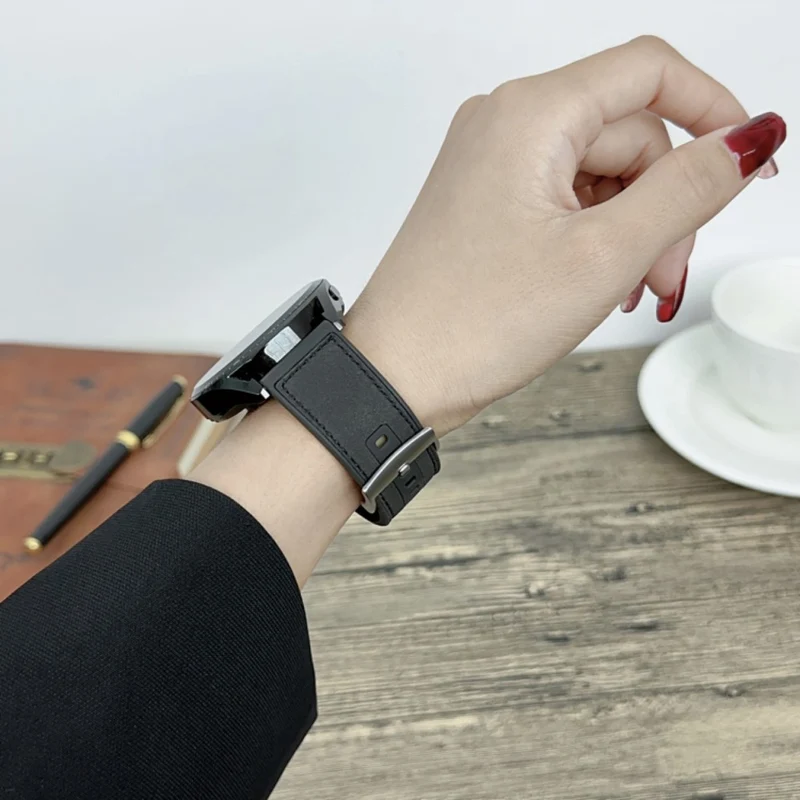 22mm Universal Watch Band Leather Coated Silicone Replacement Strap with Square Buckle - Tan