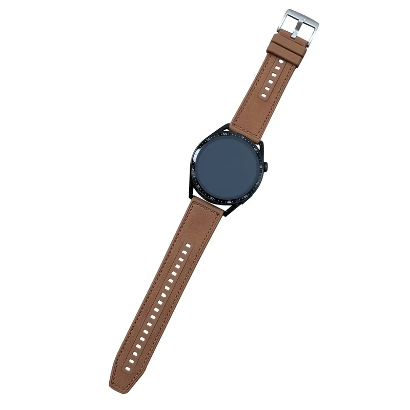 22mm Universal Watch Band Leather Coated Silicone Replacement Strap with Square Buckle - Tan
