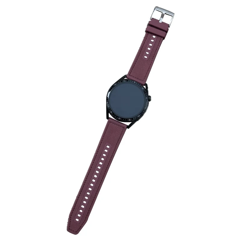 22mm Universal Watch Band Leather Coated Silicone Replacement Strap with Square Buckle - Tan