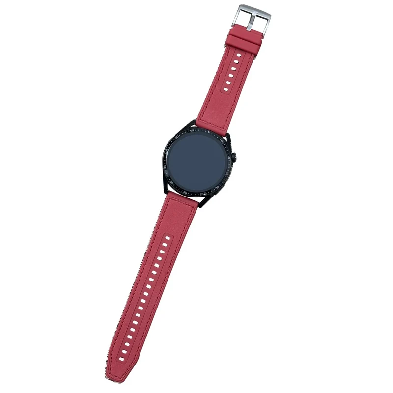 22mm Universal Watch Band Leather Coated Silicone Replacement Strap with Square Buckle - Tan