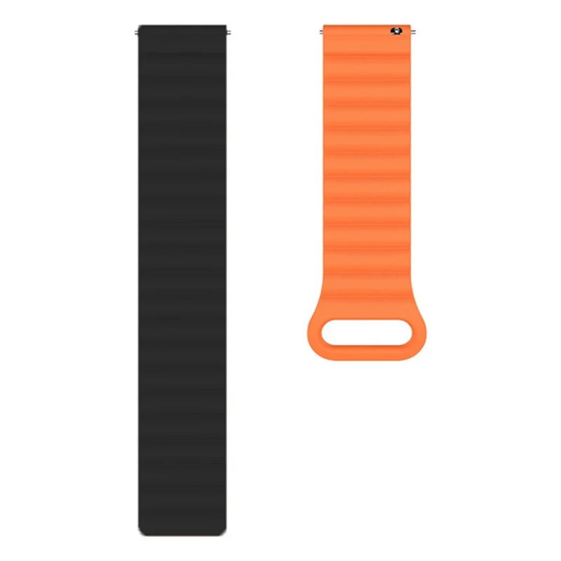 20mm Magnetic Sport Loop Watch Band Silicone Dual Color Replacement Strap - Black+Orange