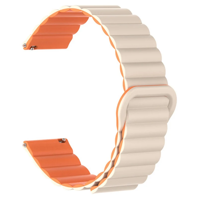 20mm Magnetic Sport Loop Watch Band Silicone Dual Color Replacement Strap - Black+Orange