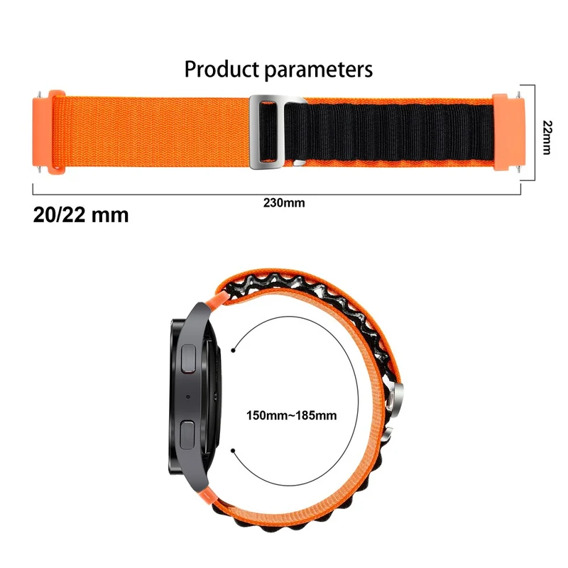 Huawei / Samsung / Huami Amazfit GTS 4 / 3 / 2 / 1 / mini Watch Band Universal 20mm Nylon Wrist Strap - Orange+Black