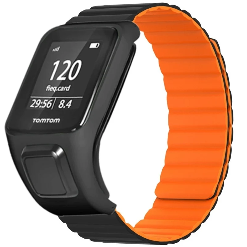TomTom Runner 2 / 3 / Spark / Adventurer Watch Band Flexible Magnetic Strap with Case - Black+Orange