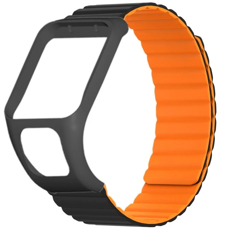 TomTom Runner 2 / 3 / Spark / Adventurer Watch Band Flexible Magnetic Strap with Case - Black+Orange
