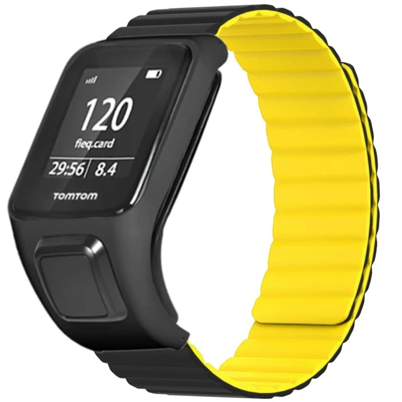 TomTom Runner 2 / 3 / Spark / Adventurer Watch Band Flexible Magnetic Strap with Case - Black+Orange