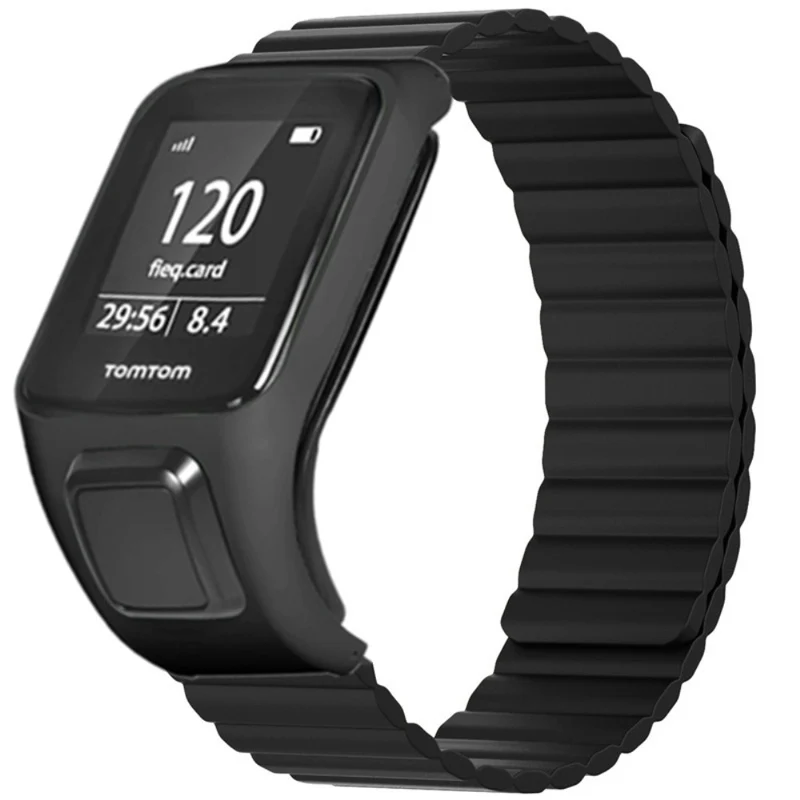 TomTom Runner 2 / 3 / Spark / Adventurer Watch Band Flexible Magnetic Strap with Case - Black+Orange