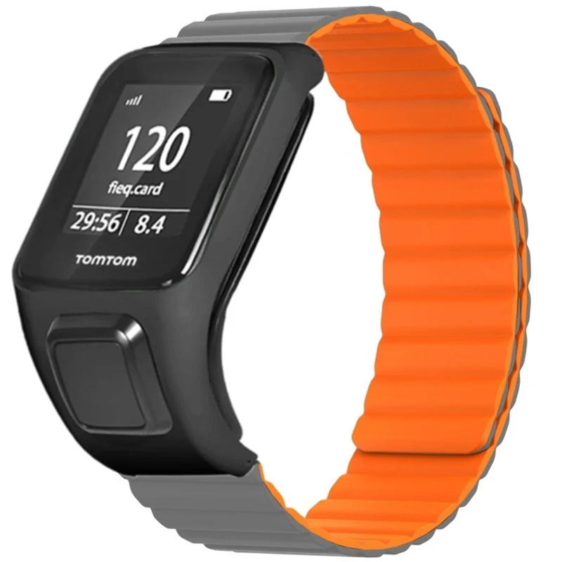 TomTom Runner 2 / 3 / Spark / Adventurer Watch Band Flexible Magnetic Strap with Case - Black+Orange