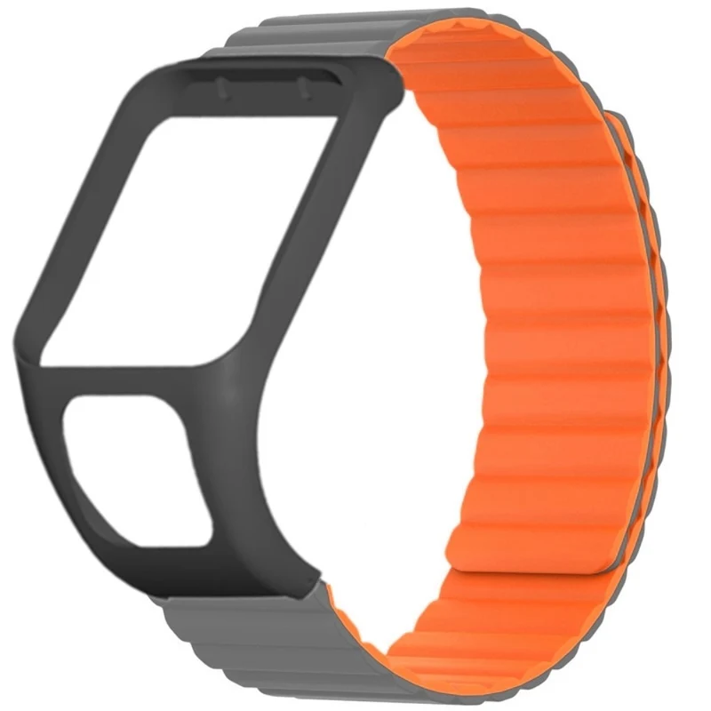 TomTom Runner 2 / 3 / Spark / Adventurer Watch Band Flexible Magnetic Strap with Case - Black+Orange