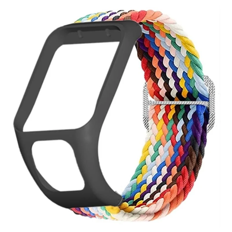 TomTom Runner 2 / 3 / Spark / Adventurer Watch Band Braided Adjustable Nylon Loop Strap with Case - Rainbow