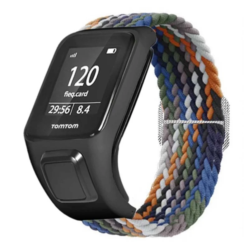 TomTom Runner 2 / 3 / Spark / Adventurer Watch Band Braided Adjustable Nylon Loop Strap with Case - Rainbow