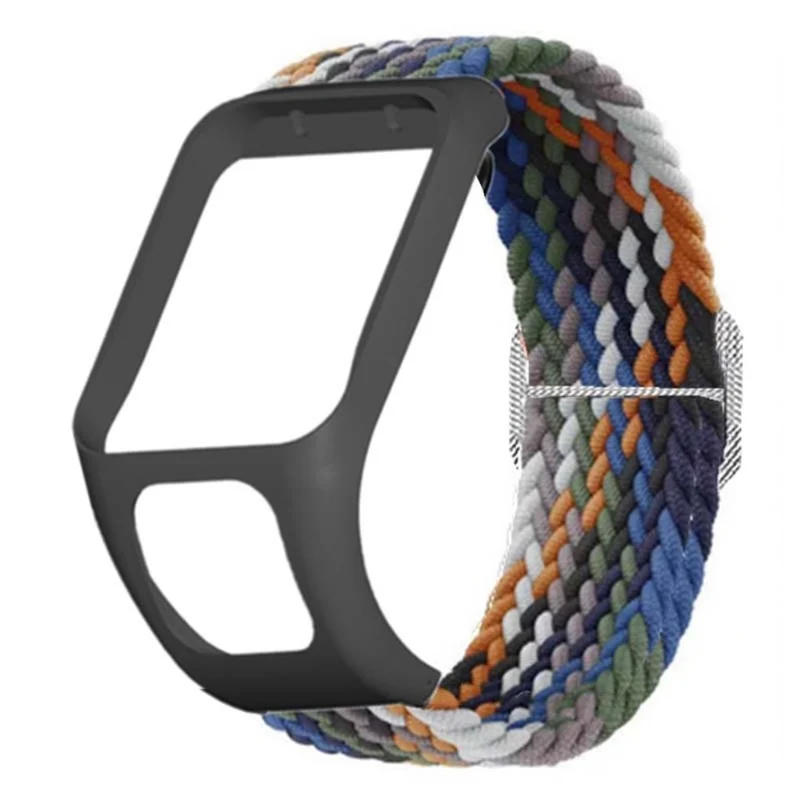 TomTom Runner 2 / 3 / Spark / Adventurer Watch Band Braided Adjustable Nylon Loop Strap with Case - Rainbow