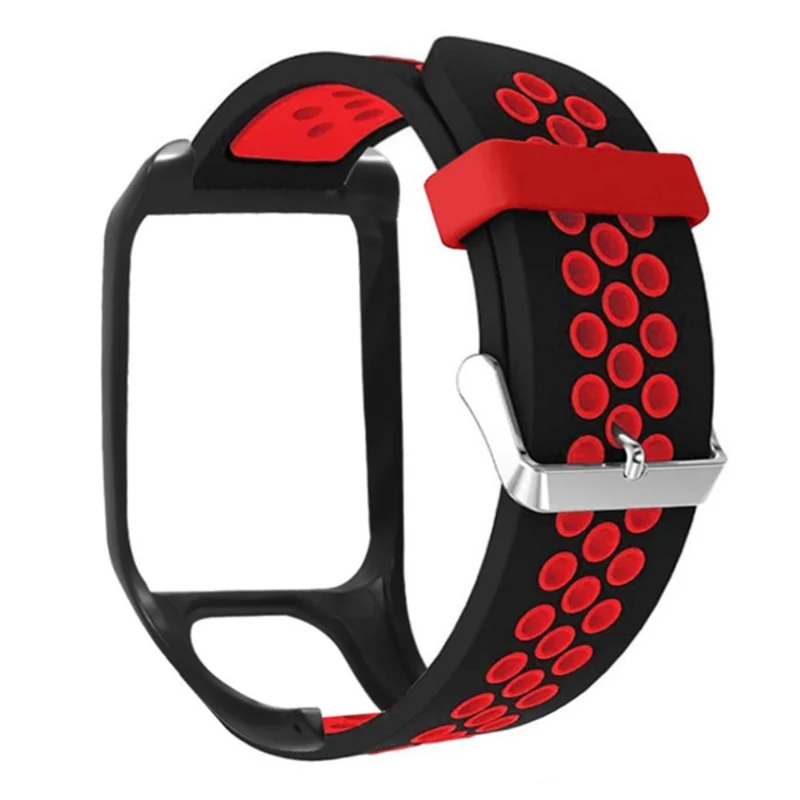 TomTom Runner 3 / Adventurer Flexible Band Dual Color Breathable Watch Strap with Case - Black+Red