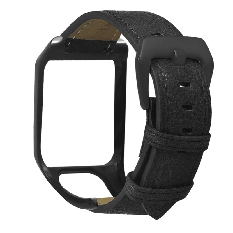 TomTom Runner 3 / Adventurer Genuine Cow Leather Band Electroplating Buckle Watch Strap with Case