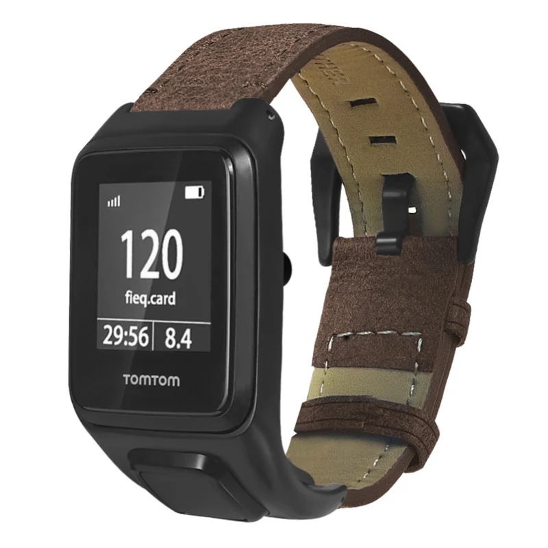 TomTom Runner 3 / Adventurer Genuine Cow Leather Band Electroplating Buckle Watch Strap with Case