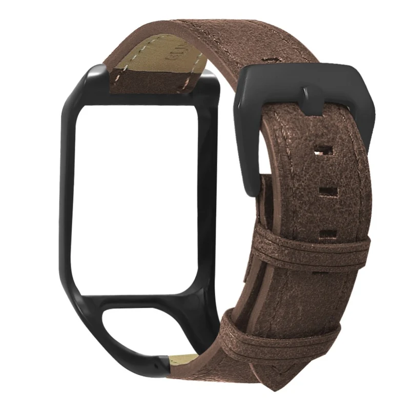 TomTom Runner 3 / Adventurer Genuine Cow Leather Band Electroplating Buckle Watch Strap with Case