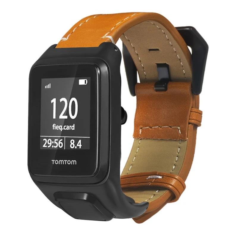 TomTom Runner 3 / Adventurer Genuine Cow Leather Band Electroplating Buckle Watch Strap with Case