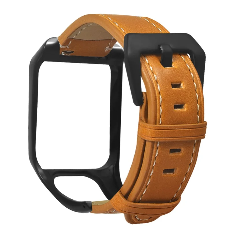 TomTom Runner 3 / Adventurer Genuine Cow Leather Band Electroplating Buckle Watch Strap with Case