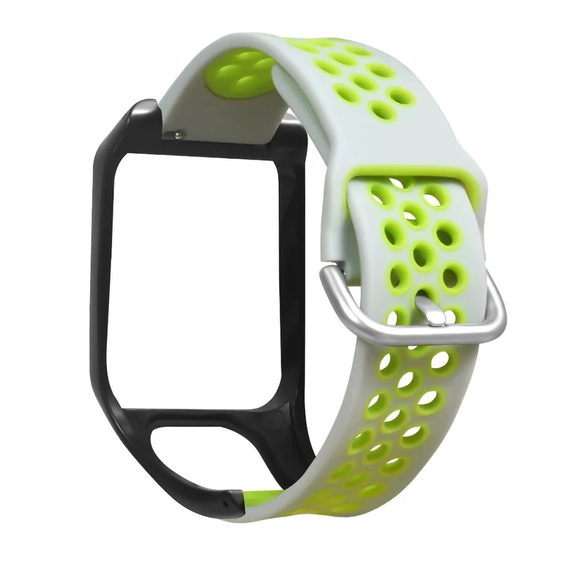 TomTom Runner 3 / 2 / Adventurer Flexible Watch Strap Dual Color Breathable Holes Wristband with Case - Grey+Green